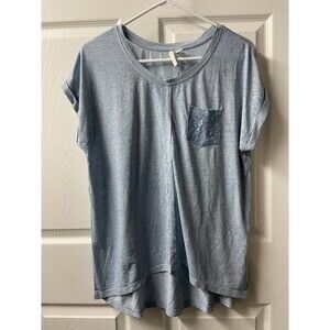 Lifestyles T shirt Womens Large Blue Round neck Lace Pockets Capsule Classic